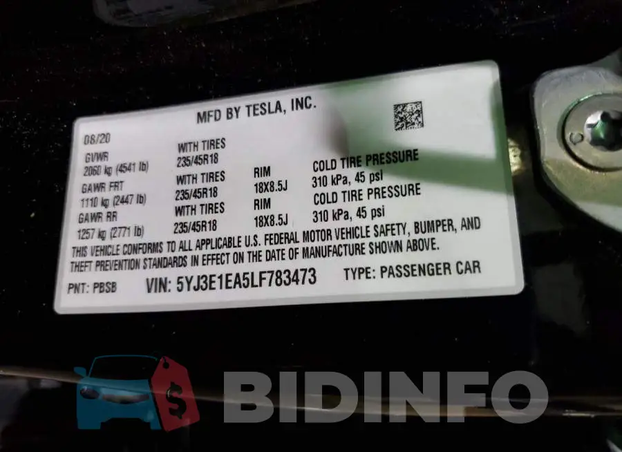 5YJ3E1EA5LF783473 Photo# 12