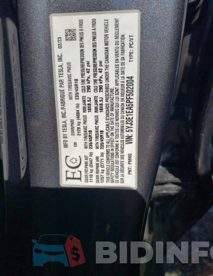 5YJ3E1EA5PF502004 Photo# 12