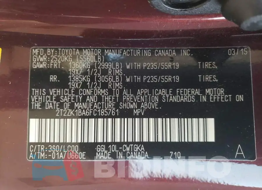 2T2ZK1BA6FC185761 Photo# 13