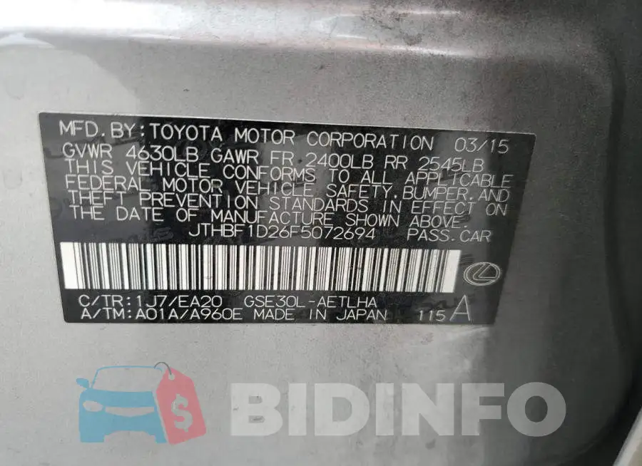 JTHBF1D26F5072694 Photo# 12