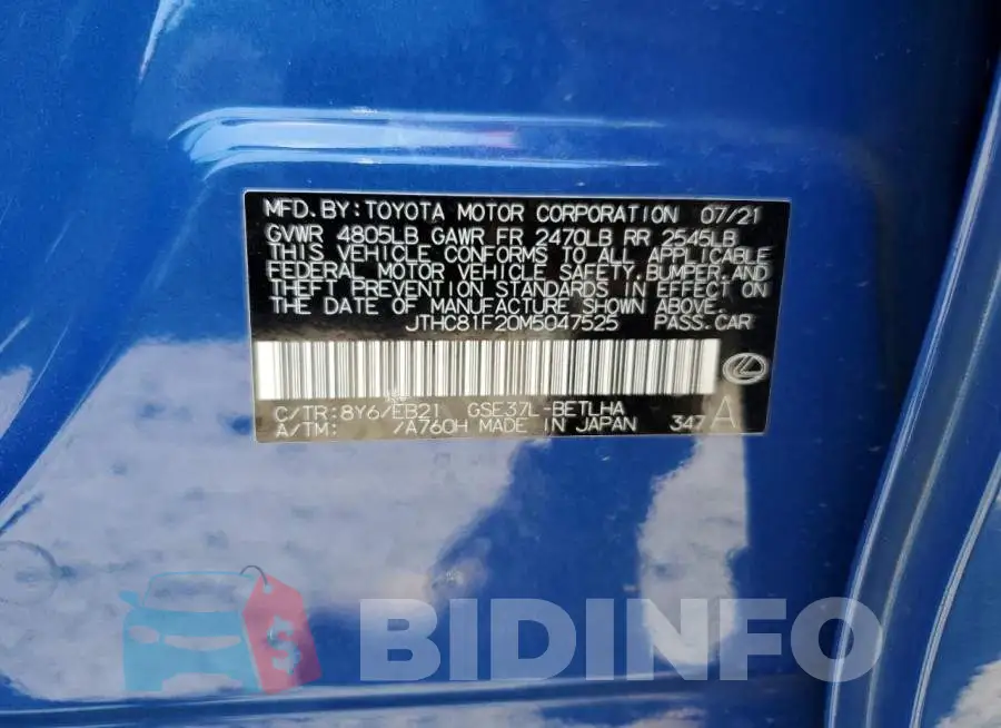 JTHC81F20M5047525 Photo# 13