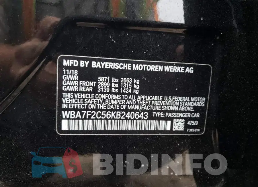 WBA7F2C56KB240643 Photo# 12