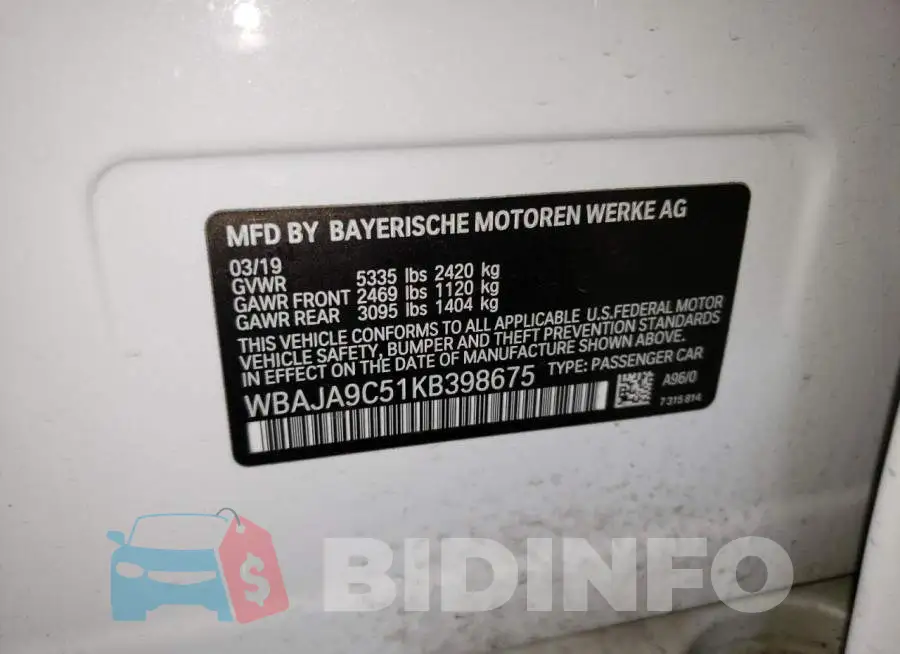 WBAJA9C51KB398675 Photo# 12