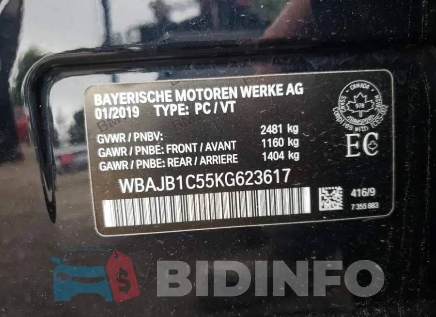 WBAJB1C55KG623617 Photo# 12