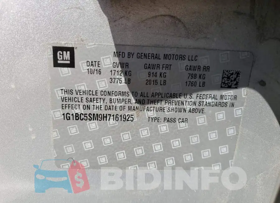 1G1BC5SM9H7161925 Photo# 12