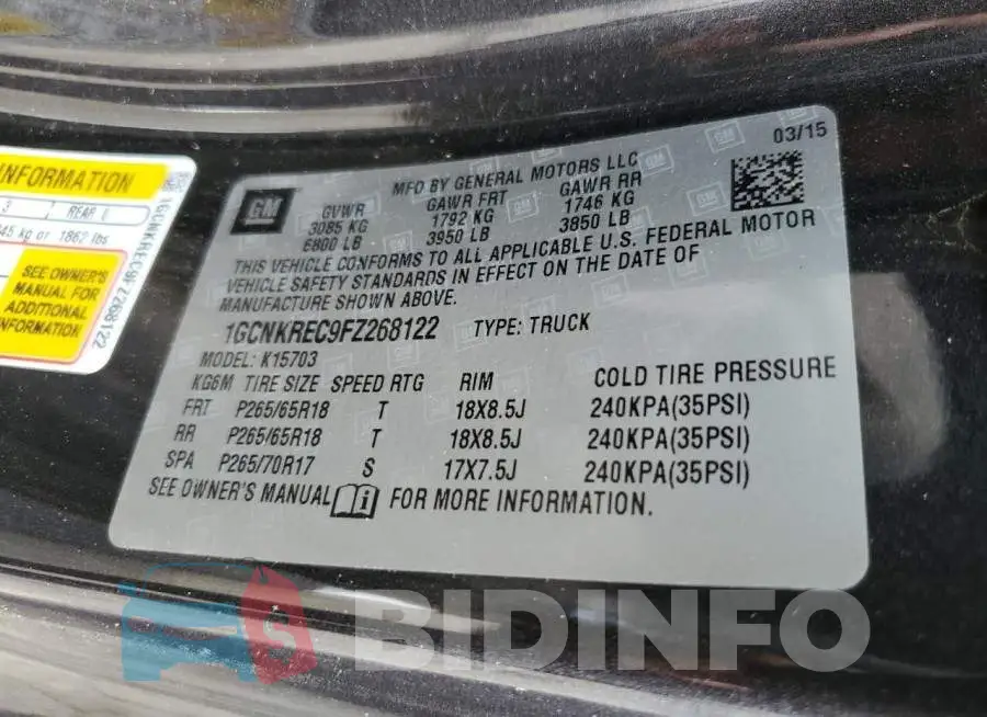 1GCNKREC9FZ268122 Photo# 12