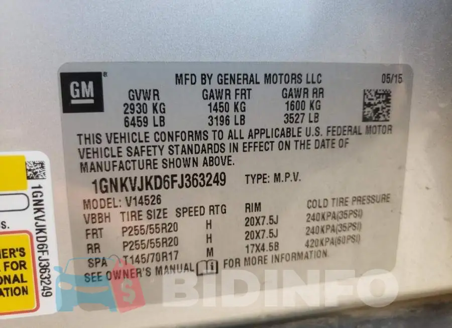1GNKVJKD6FJ363249 Photo# 13