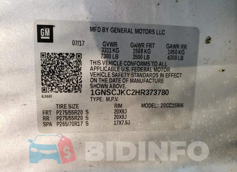 1GNSCJKC2HR373780 Photo# 14