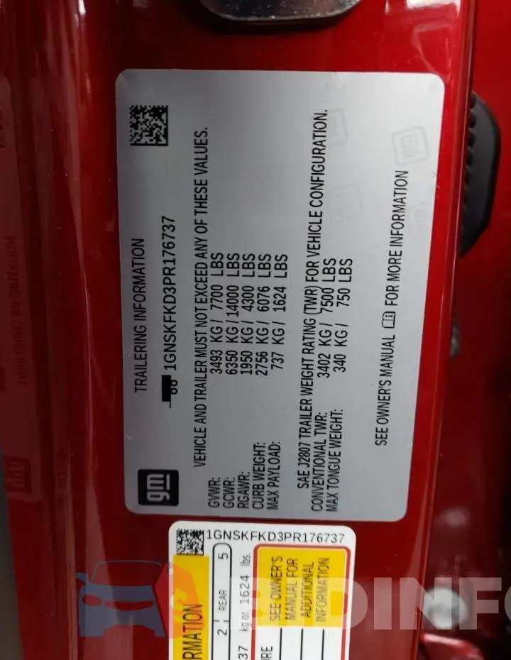 1GNSKFKD3PR176737 Photo# 13