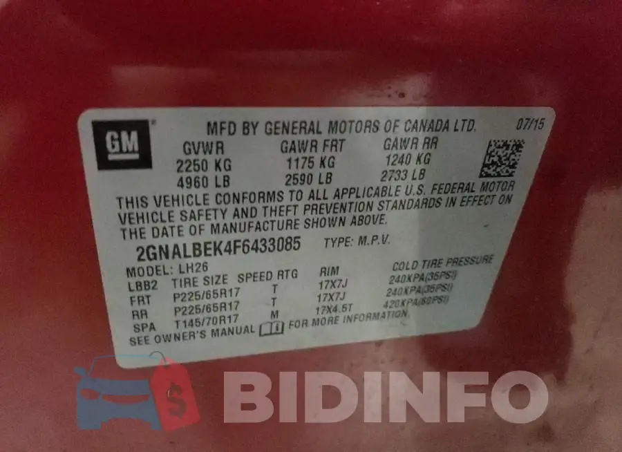 2GNALBEK4F6433085 Photo# 14