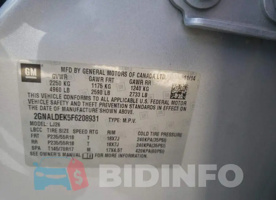2GNALDEK5F6208931 Photo# 10
