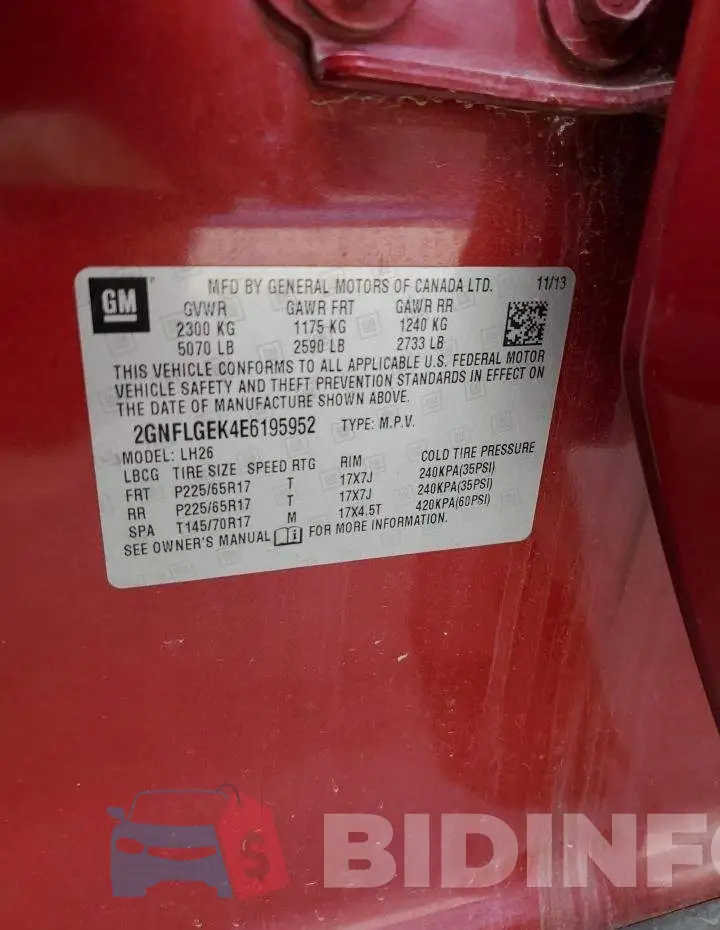 2GNFLGEK4E6195952 Photo# 13
