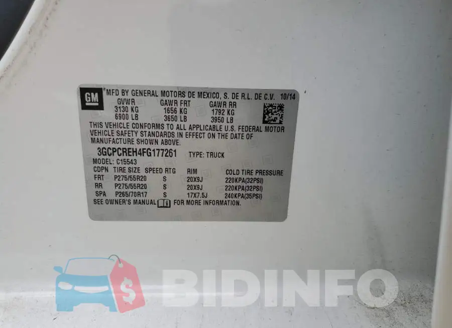 3GCPCREH4FG177261 Photo# 12