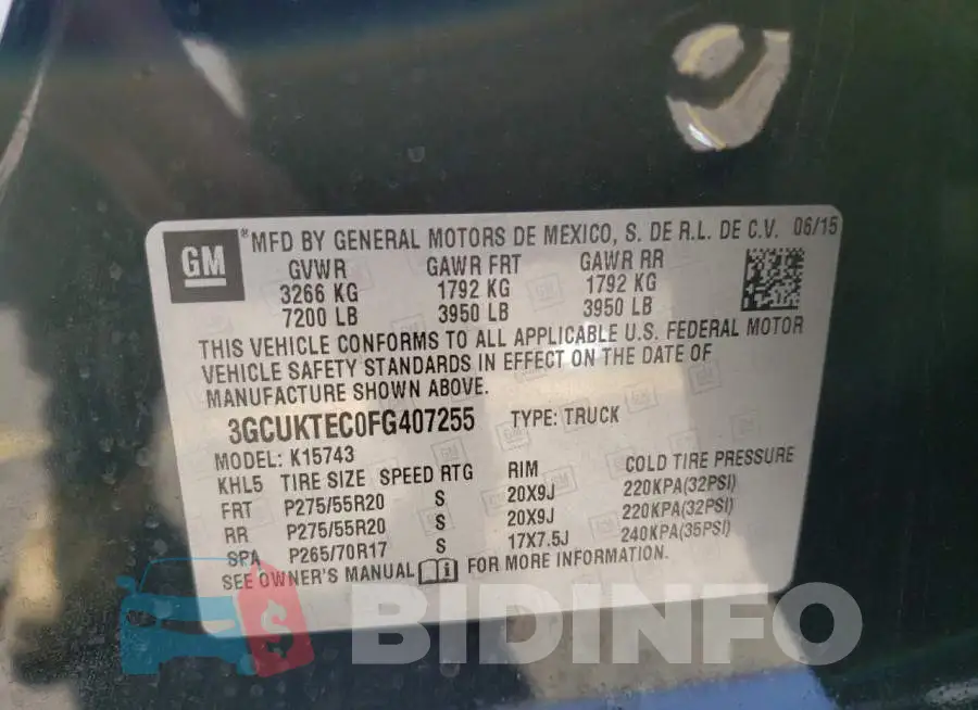 3GCUKTEC0FG407255 Photo# 13