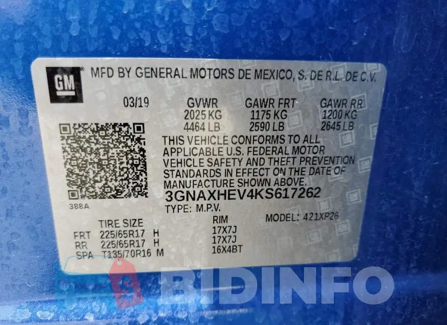 3GNAXHEV4KS617262 Photo# 13