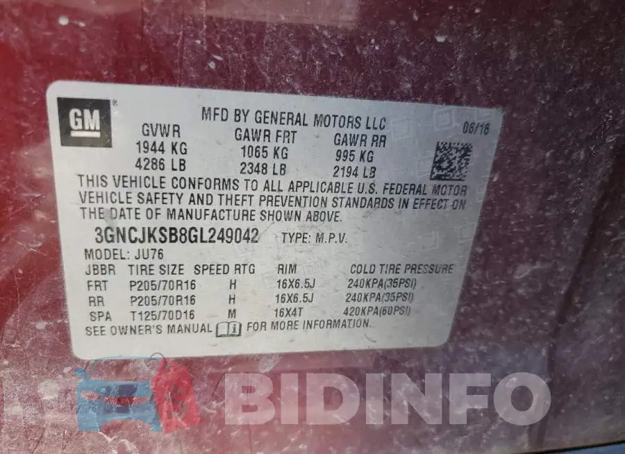 3GNCJKSB8GL249042 Photo# 12