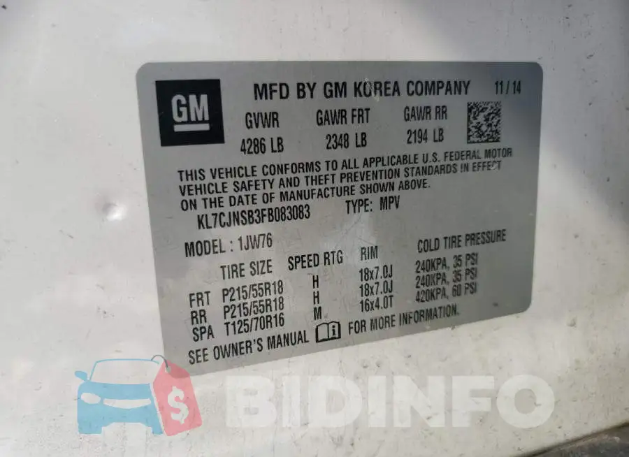 KL7CJNSB3FB083083 Photo# 13
