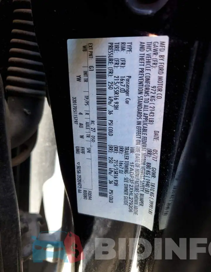 1FADP3F2XHL279206 Photo# 14