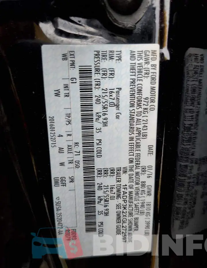 1FADP3K2XGL272597 Photo# 12
