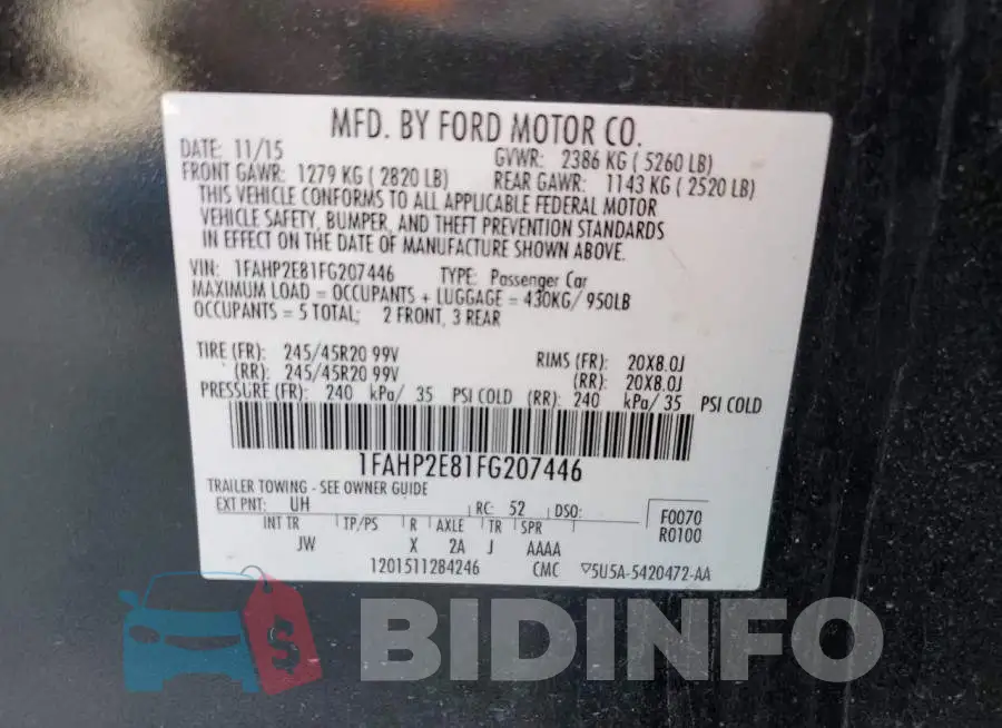 1FAHP2E81FG207446 Photo# 13