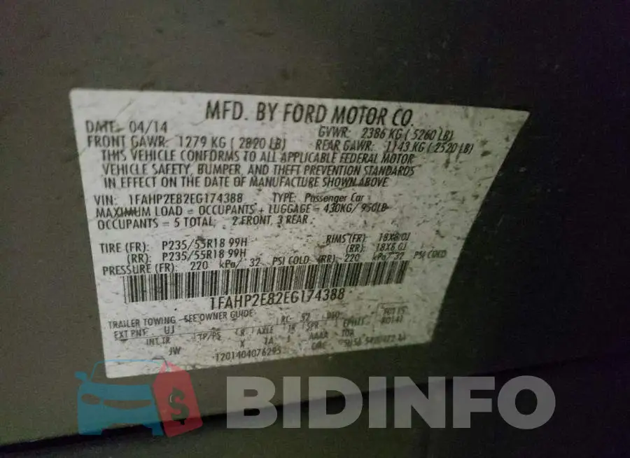 1FAHP2E82EG174388 Photo# 12