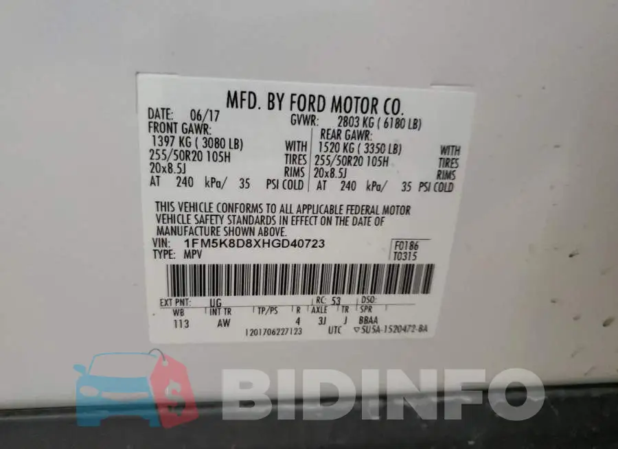 1FM5K8D8XHGD40723 Photo# 13