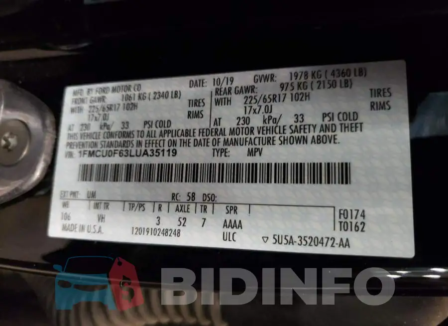 1FMCU0F63LUA35119 Photo# 12