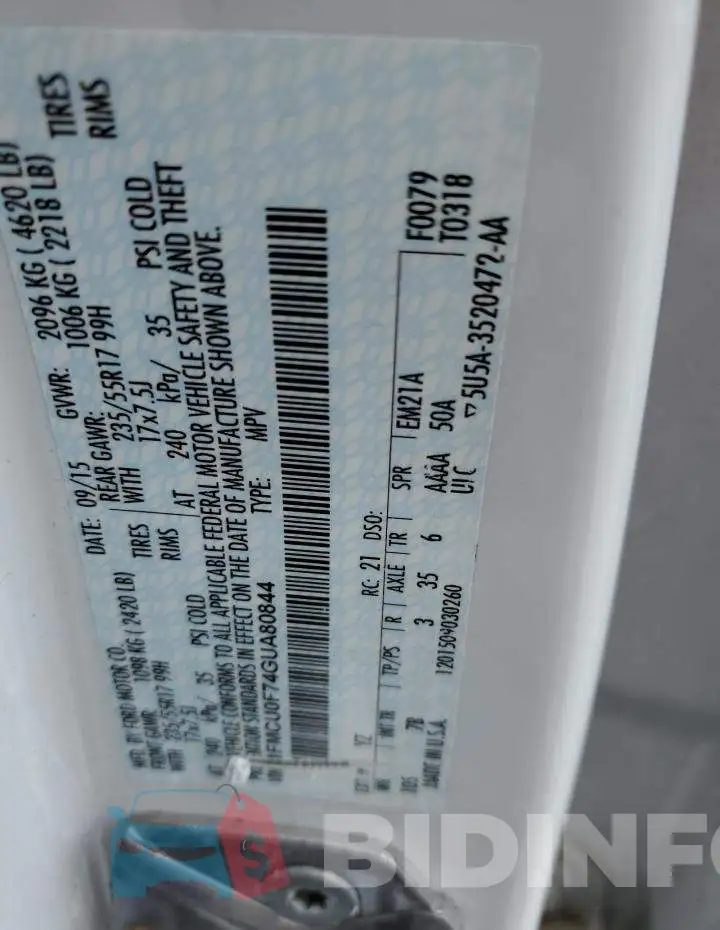 1FMCU0F74GUA80844 Photo# 13