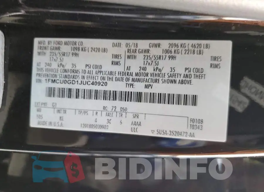 1FMCU0GD1JUC40920 Photo# 13