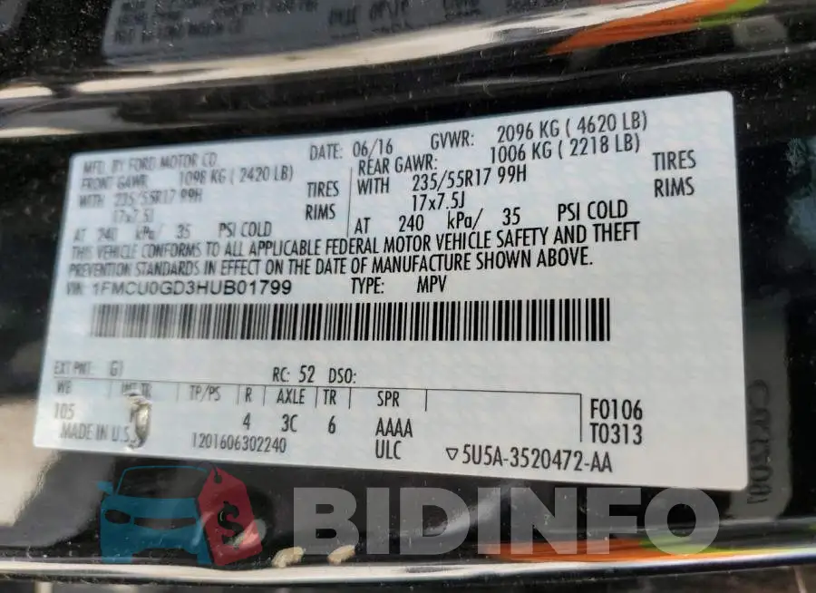 1FMCU0GD3HUB01799 Photo# 12