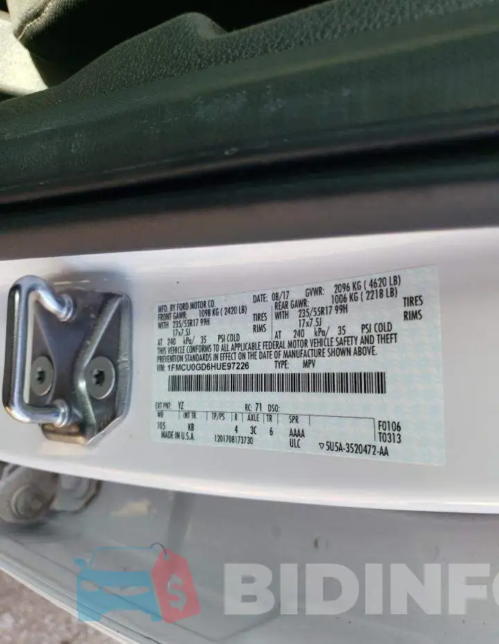 1FMCU0GD6HUE97226 Photo# 12