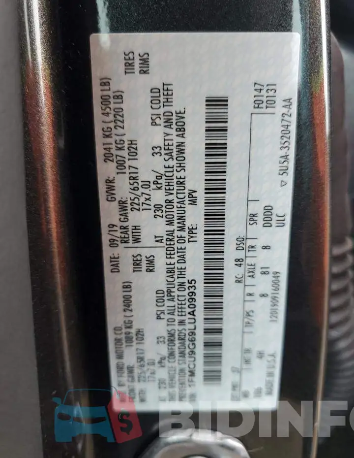 1FMCU9G69LUA09935 Photo# 12