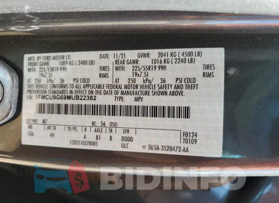 1FMCU9G69MUB22382 Photo# 12