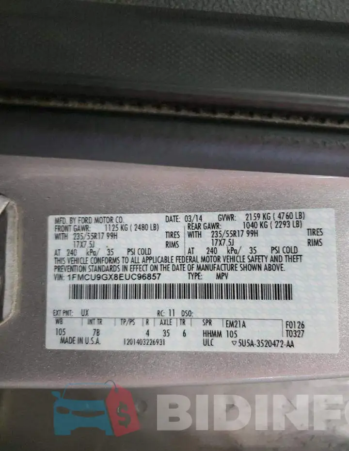 1FMCU9GX8EUC96857 Photo# 13