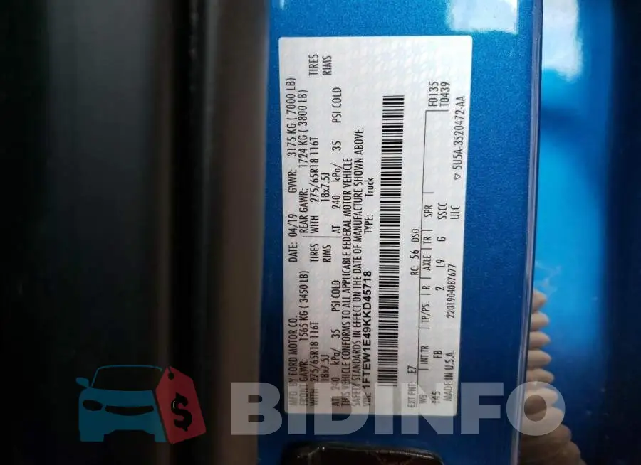 1FTEW1E49KKD45718 Photo# 12