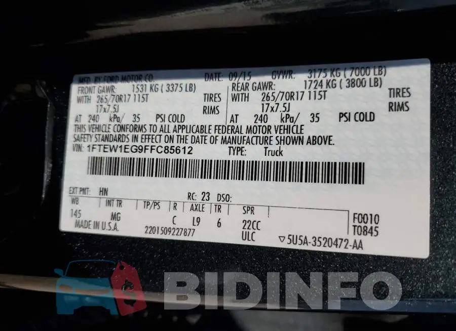 1FTEW1EG9FFC85612 Photo# 12