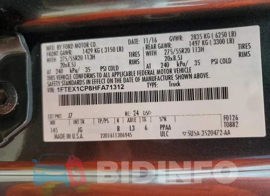 1FTEX1CP8HFA71312 Photo# 12