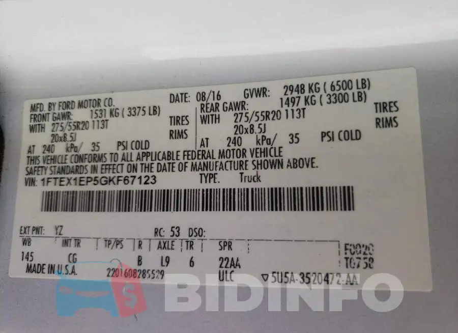 1FTEX1EP5GKF67123 Photo# 12