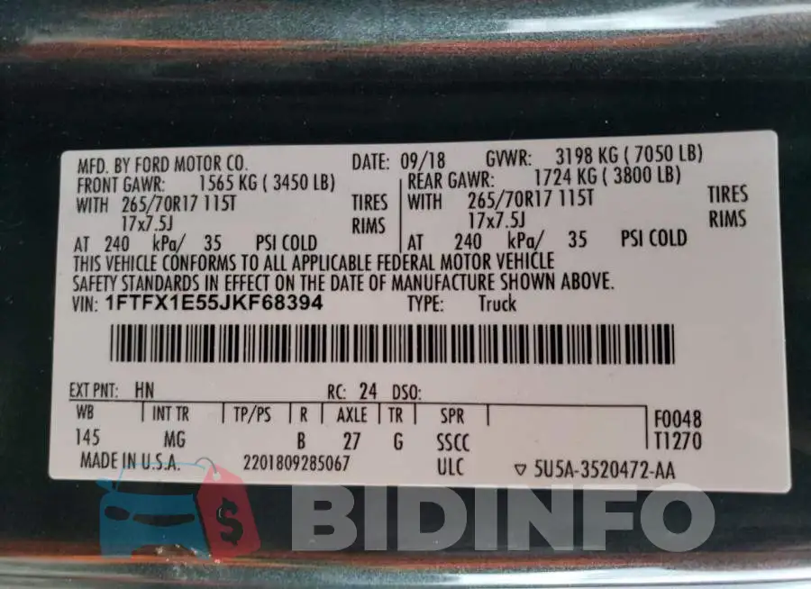 1FTFX1E55JKF68394 Photo# 12