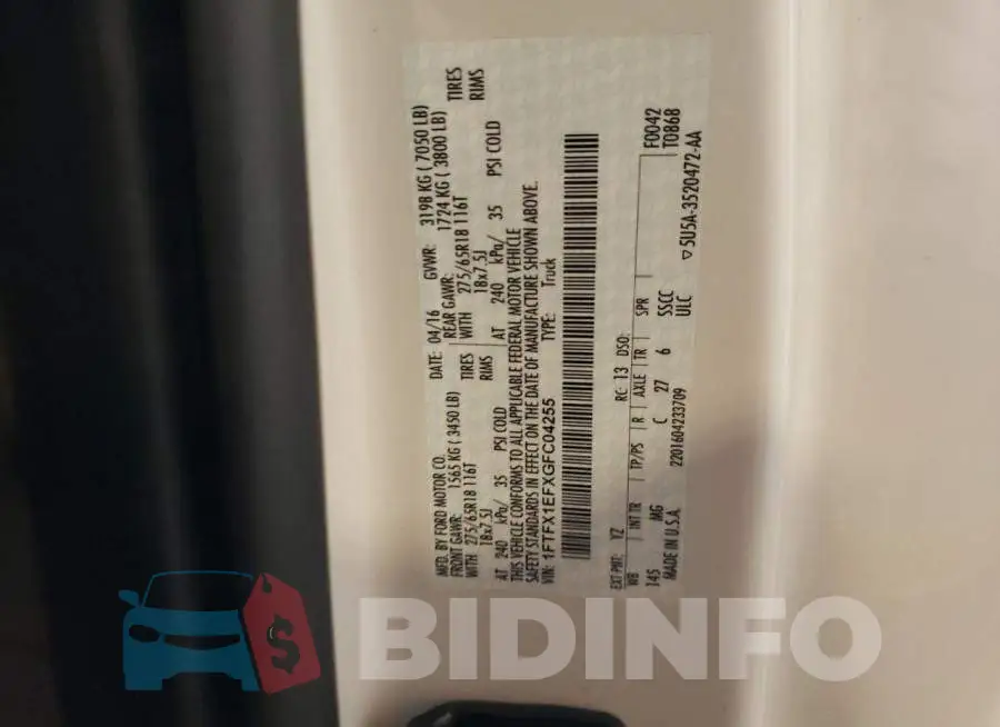 1FTFX1EFXGFC04255 Photo# 13