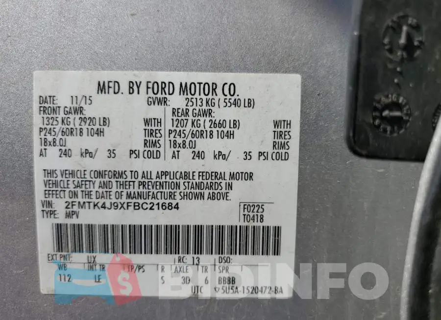 2FMTK4J9XFBC21684 Photo# 13