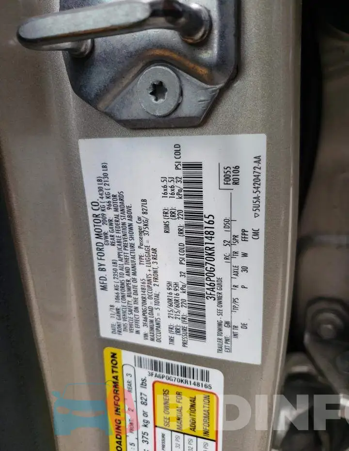 3FA6P0G70KR148165 Photo# 12