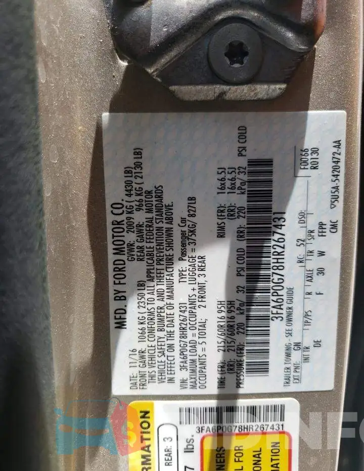 3FA6P0G78HR267431 Photo# 13