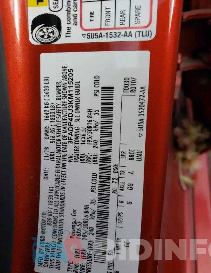 3FADP4DJ3KM115205 Photo# 12