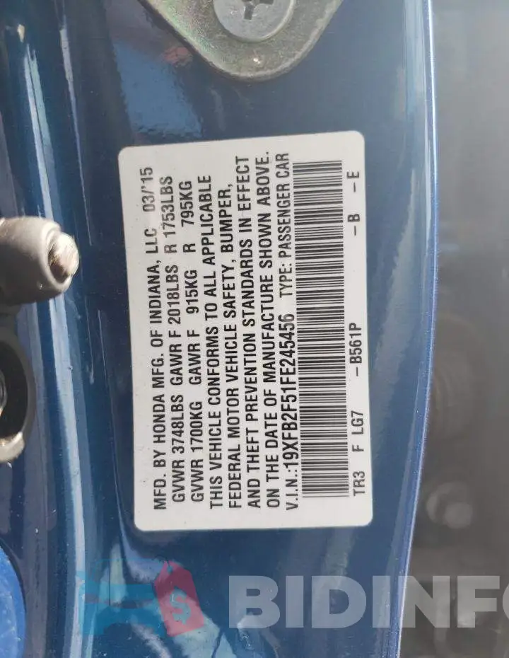 19XFB2F51FE245456 Photo# 12