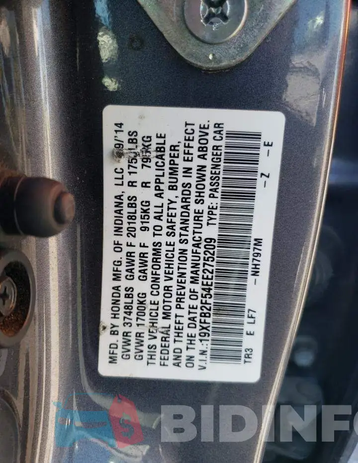 19XFB2F54EE275209 Photo# 12