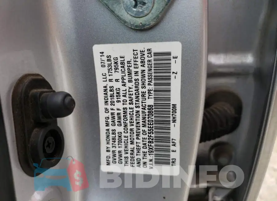 19XFB2F55EE070868 Photo# 12