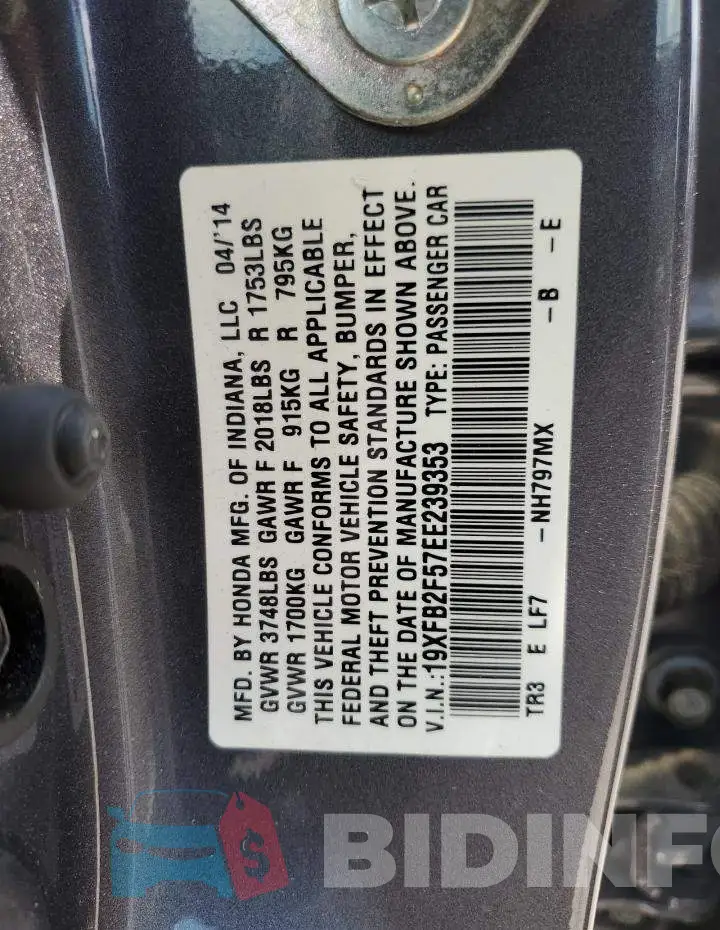 19XFB2F57EE239353 Photo# 13