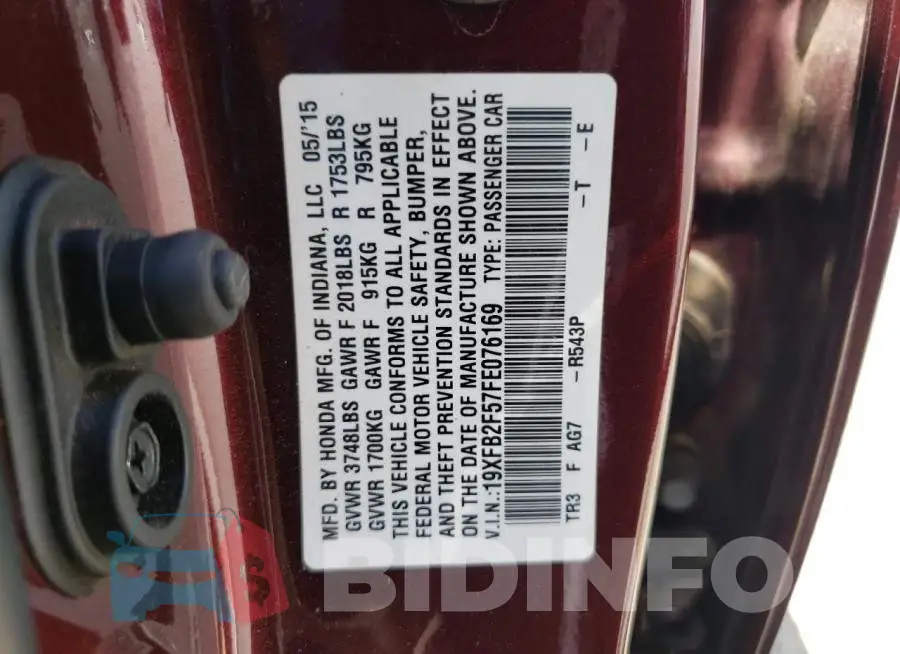19XFB2F57FE076169 Photo# 12