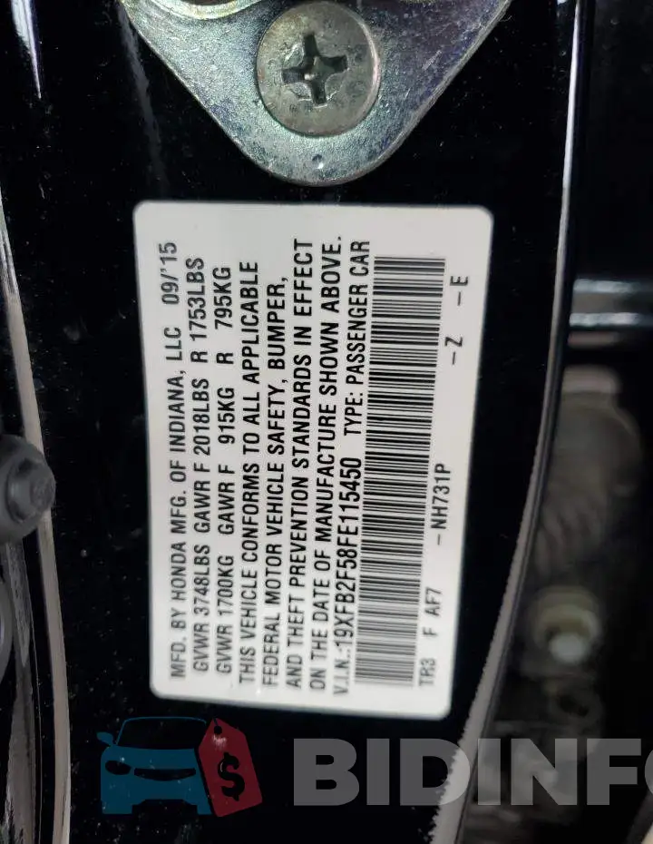 19XFB2F58FE115450 Photo# 12